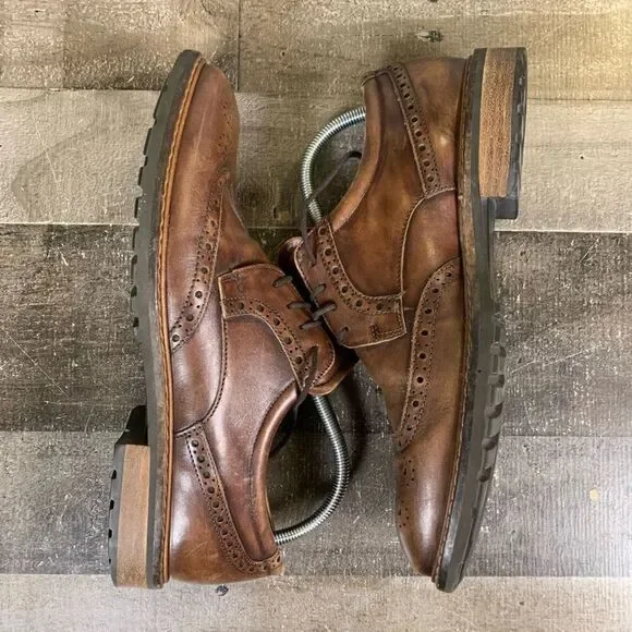 Ecco Men’s Size 43 Lace Up Vitrus Dress Shoes Cognac Brown Leather Round Toe - Picture 8 of 12